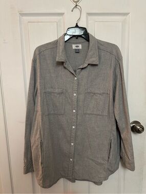 Men's Gray Casual Button-Up Jacket Shirt